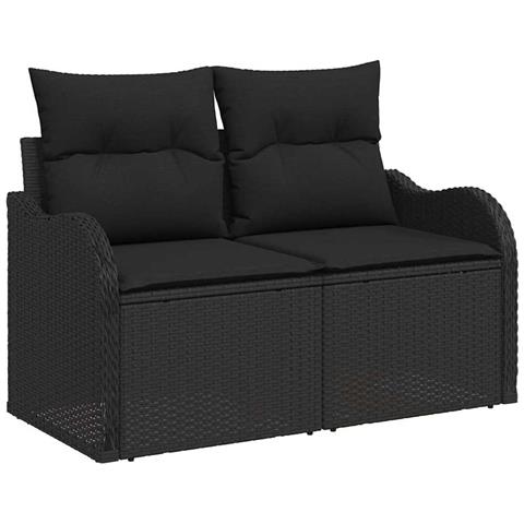 Divano da giardino a 2 posti  con spazio di archiviazione e cuscini in polyrattan nero - Foto 1