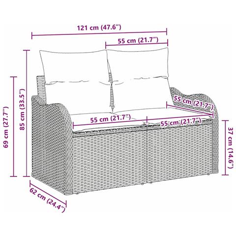 Divano da giardino a 2 posti  con spazio di archiviazione e cuscini in polyrattan nero - Foto 9