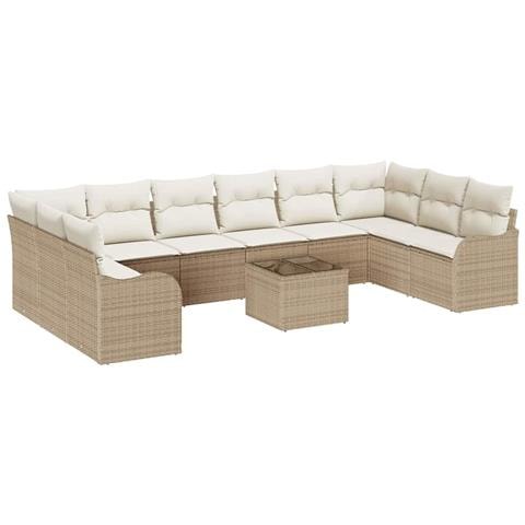 Set di divani da giardino  da 11 pezzi con cuscini in rattan poliestere marrone, Divano da giardino  da 2 posti con cuscini in rattan poliestere beige - Foto 1