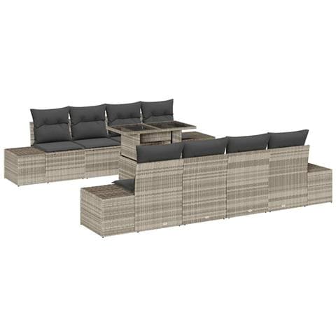 Set di divani da giardino in 7 pezzi con cuscini grigio chiaro in rattan - Foto 1