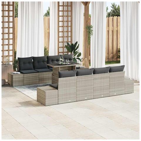 Set di divani da giardino in 7 pezzi con cuscini grigio chiaro in rattan - Foto 2