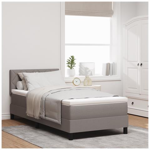 Letto Box Spring con Materasso Taupe 100x200 cm Tessuto - Foto 2
