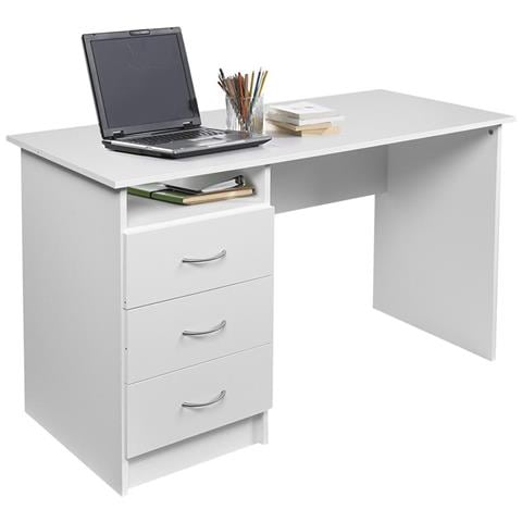 Scrivania Con Cassettiera 3 Cassetti Tavolo Porta Pc Computer Legno Bianco - Foto 1