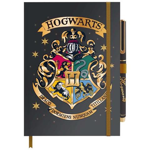 Quaderno A5 Harry Potter Con Penna Stemma Di Hogwarts 96 Fogli, Nero - Foto 1