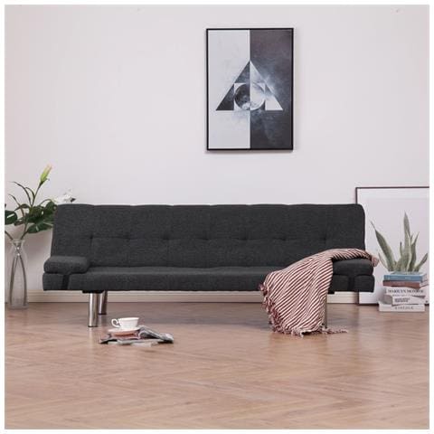 Lusso Casadino -  Divano Letto Con 2 Cuscini Grigio Scuro In Poliestere - Foto 8