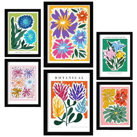 Set Di 6 Stampe Galleria D'arte Astratta Con Foglie Di Piume, Dipinti Decorativi Per Il Tuo Soggiorno, Camera Da Letto, Stampe Artistiche Da Parete Per La Casa A3 & A4 Senza Cornice - Foto 1