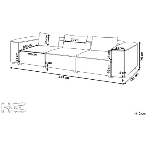 Divano Modulare 3 Posti Brande Tessuto Marrone Chiaro - Foto 8