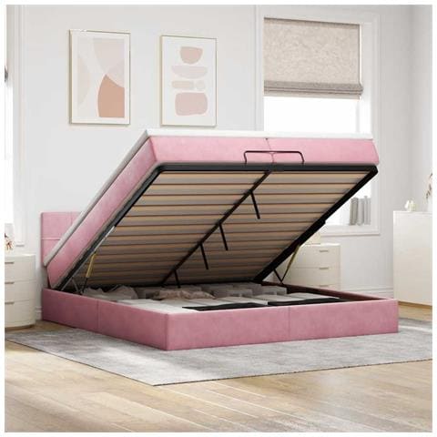 Struttura Letto Pouf con Materasso Rosa 200x200 cm Velluto - Foto 2