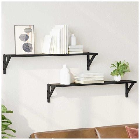 Scaffali da parete 2 pcs Rovere Nero 80 x 15 x 15,5 cm - Foto 2