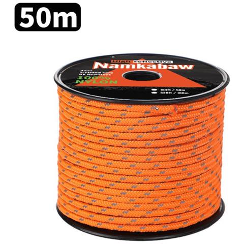 Corda Riflettente Da 50m Per Tenda Da Campeggio /escursionismo - Cavo Di Guida Ad Alta Visibilità Per Avventure All'aperto Orange - Foto 1