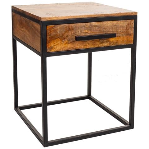 Comodino In Legno E Metallo Marrone 61x61x57 - Foto 1