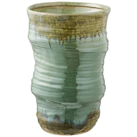 Vaso In Ceramica Verde Con Costolature Ø22×34,5 Cm - Foto 1
