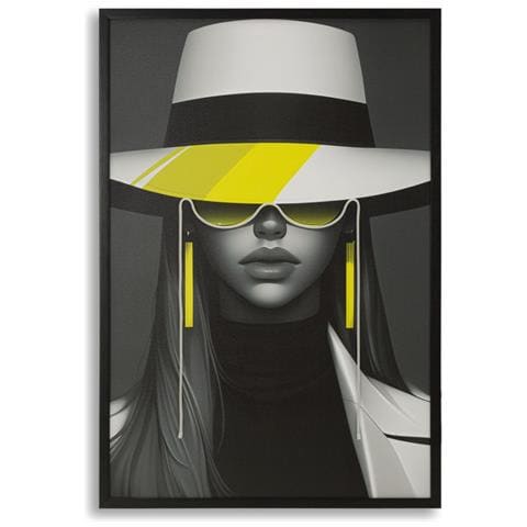 Stampa Con Led Su Tela Margot Donna Con Cappello E Occhiali Gialli Con Cornice Nera - Foto 1