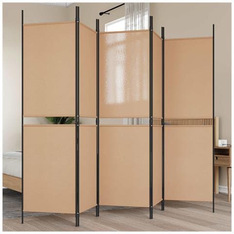 Paravento a 5 Pannelli Beige 250 x 180 cm Tessuto - Foto 2