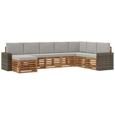 Set di divani da esterno 8 pcs Naturale e Grigio Chiaro - Foto 1