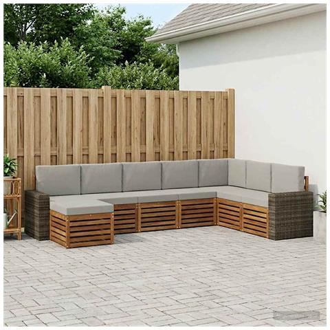 Set di divani da esterno 8 pcs Naturale e Grigio Chiaro - Foto 2