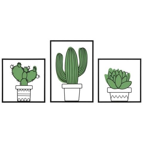 Pannello Da Muro Cactus In Ferro, Set 3 Pezzi 33x46 Cm - Foto 1