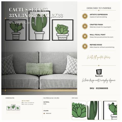 Pannello Da Muro Cactus In Ferro, Set 3 Pezzi 33x46 Cm - Foto 7