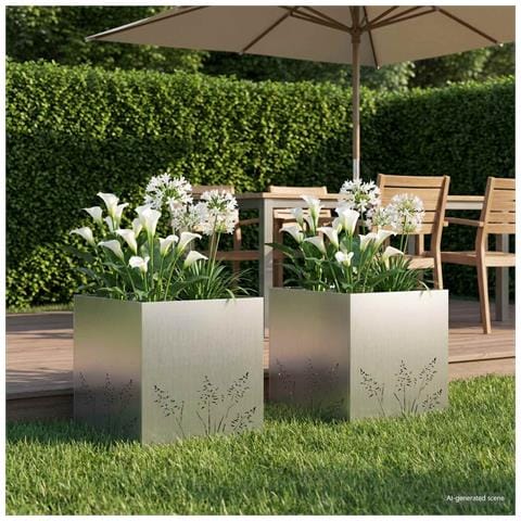 Vaso da giardino 2 pz Argento 50 x 50 x 49 cm Acciaio zincato - Foto 2