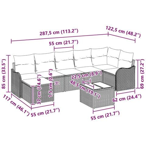 Set Divano da Giardino con cuscino 8 pcs Grigio Poly Rattan - Foto 2