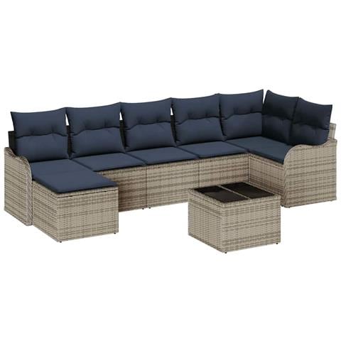 Set Divano da Giardino con cuscino 8 pcs Grigio Poly Rattan - Foto 1