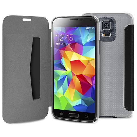 Cust. Ecopelle Smg Galaxy S 5 / S 5 Plus / S 5 NEO Flip Oriz. +Vano Per Carta Retro Trasp. Nero - Foto 1