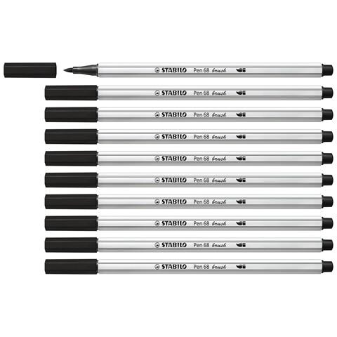 Pen 68 brush - Pennarello Premium con punta a pennello - Confezione da 10 - Nero - Foto 1