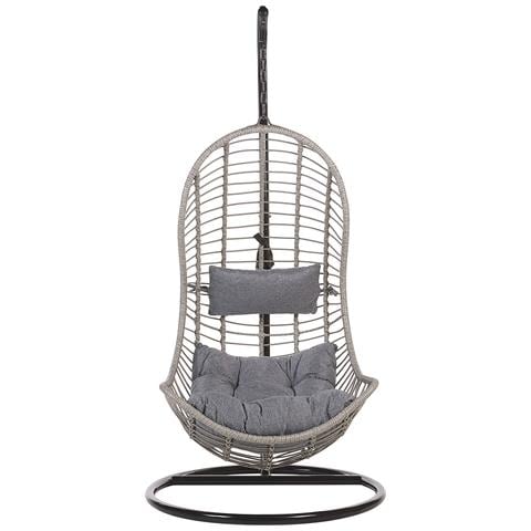 Poltrona Sospesa In Rattan Grigio Con Piedistallo Pineto - Foto 14