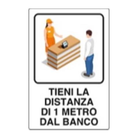 Cartello Distanza Di 1mt Dal Banco 30x20cm Alluminio - Foto 1