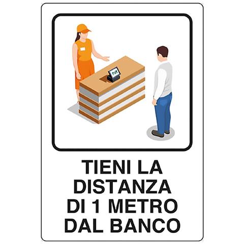 Cartello Distanza Di 1mt Dal Banco 30x20cm Alluminio - Foto 3