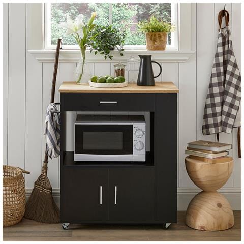 Carrello Da Cucina Legno Mobiletto Cucina Salvaspazio Con Cassetto E Armadietto 82x46x88 Cm Fkw113-sch - Foto 2