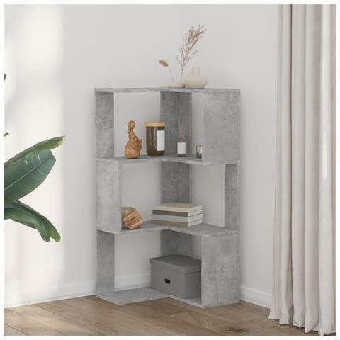 Libreria Angolare 3 Ripiani Grigio Cemento 50x50x102 Cm Legno - Foto 3