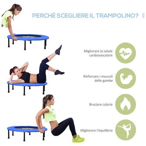 Trampolino Elastico Per Allenamento Con 30 Molle, In Acciaio, Plastica E Pp, Ø91x22.5 Cm, Nero E Blu - Foto 2