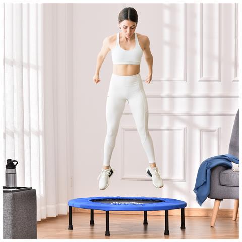 Trampolino Elastico Per Allenamento Con 30 Molle, In Acciaio, Plastica E Pp, Ø91x22.5 Cm, Nero E Blu - Foto 6