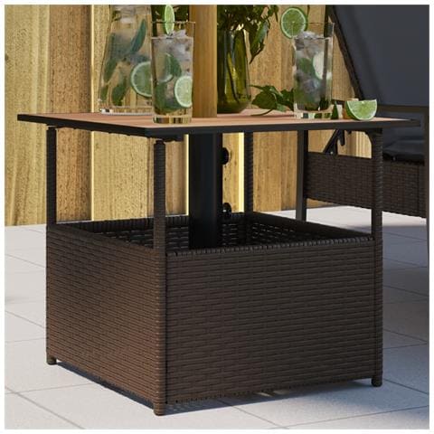 Tavolo Giardino Foro Ombrellone Marrone 55x55x46,5cm Polyrattan - Foto 1