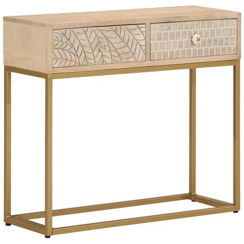 Tavolo Consolle 90x30x76 Cm In Legno Massello Di Mango E Ferro - Foto 1