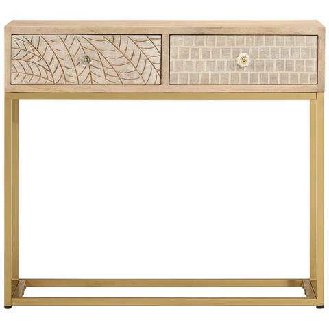 Tavolo Consolle 90x30x76 Cm In Legno Massello Di Mango E Ferro - Foto 3