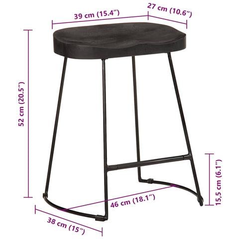 Sgabelli da Bar 2 pz Neri 46x38x52 cm Legno Massello di Mango - Foto 2