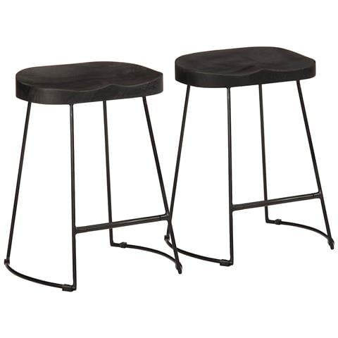 Sgabelli da Bar 2 pz Neri 46x38x52 cm Legno Massello di Mango - Foto 1