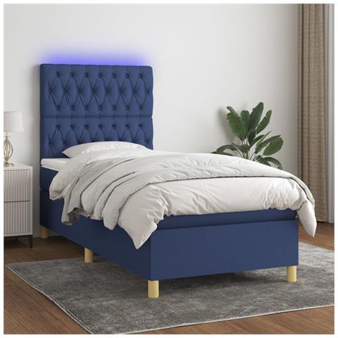 Letto a Molle con Materasso e LED Blu 80x200 cm in Tessuto - Foto 8