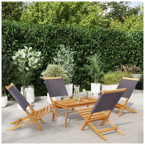 Sedie Giardino Pieghevoli 4pz Antracite Tessuto Legno Massello - Foto 1