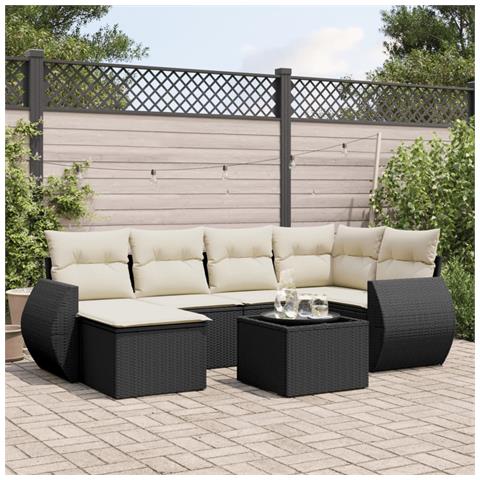 Set Divani Da Giardino Con Cuscini 7pz Nero Polyrattan - Foto 1