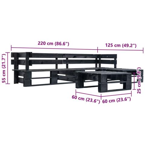 Divani Da Giardino Su Pallet 4 Pz Neri In Legno - Foto 3