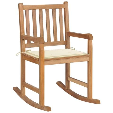Sedia A Dondolo Con Cuscino Crema In Legno Di Teak - Foto 2