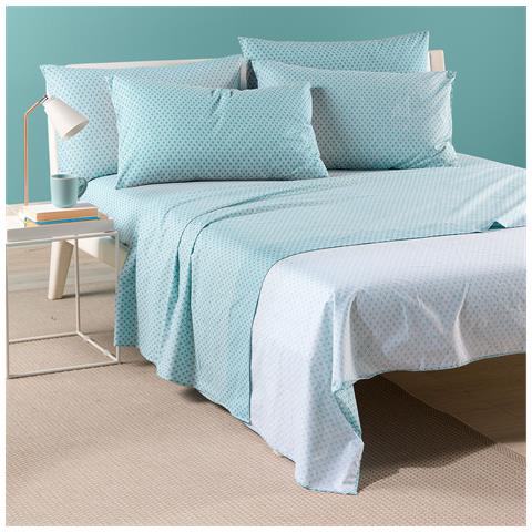 Completo Lenzuola Millerighe In Cotone Colore Turchese Misura Singolo - Foto 2