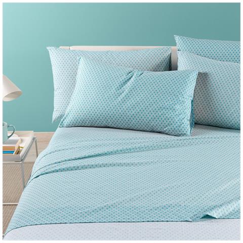 Completo Lenzuola Millerighe In Cotone Colore Turchese Misura Singolo - Foto 1