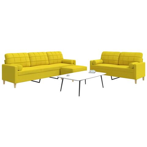 Set Divani 3 pz con Poggiapiedi e Cuscini Giallo Chiaro Tessuto - Foto 2