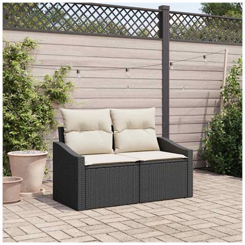 Divano da giardino a 2 posti  con spazio di stoccaggio e cuscini in polirattan nero - Foto 2