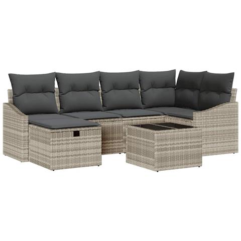 Set di divani da giardino in 7 pezzi con cuscini grigio chiaro in rattan polimero - Foto 1
