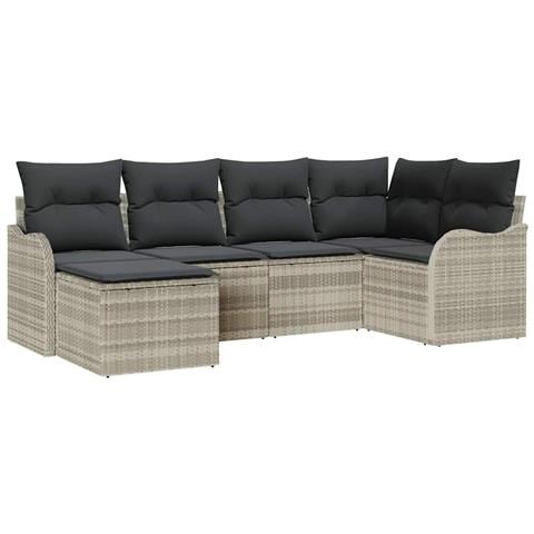 Set Divano da Giardino con Cuscini Grigio Chiaro Polyrattan a 6 Pezzi,  Divano da Giardino a 2 Posti con Cuscini Grigio Chiaro Polyrattan - Foto 1